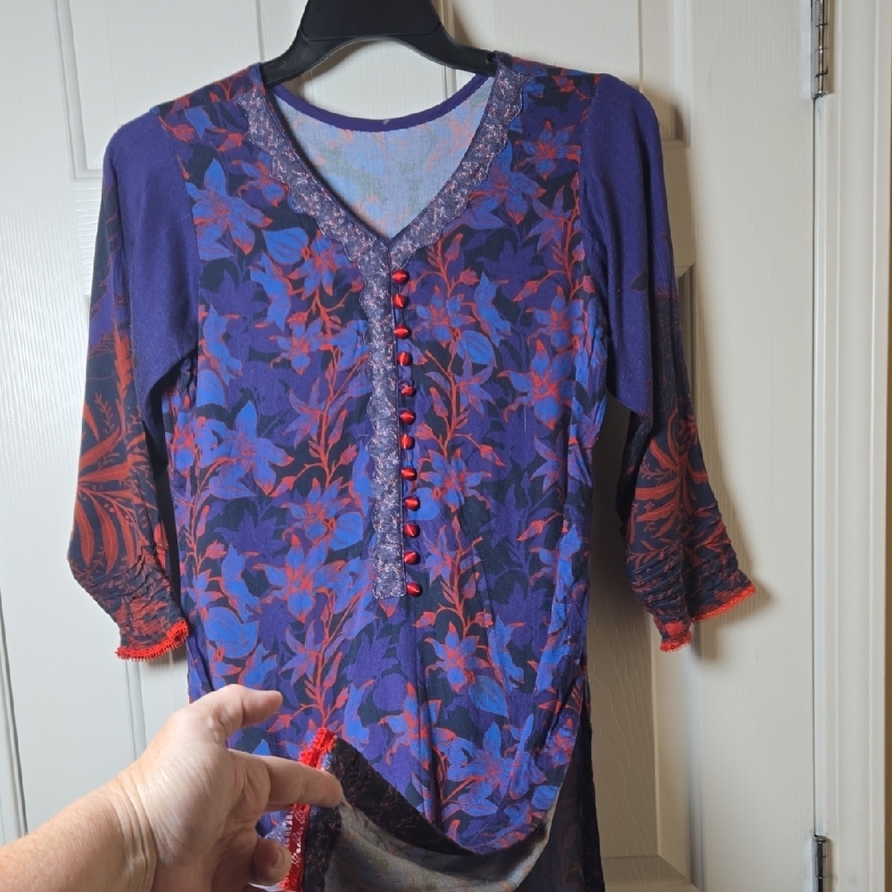 Hand Crafted Beautiful Tunic L Exotic Soft Elegant boho chic WHIMSY Artsy INDO - Picture 17 of 17